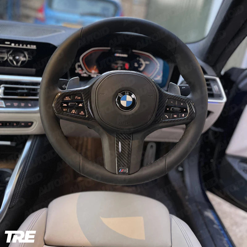 TRE PRE-PREG CARBON FIBRE STEERING WHEEL TRIM ACCENT FOR BMW M SPORT MODELS (2018 + F40 F44 G20 G21 G42 G30) - Steering