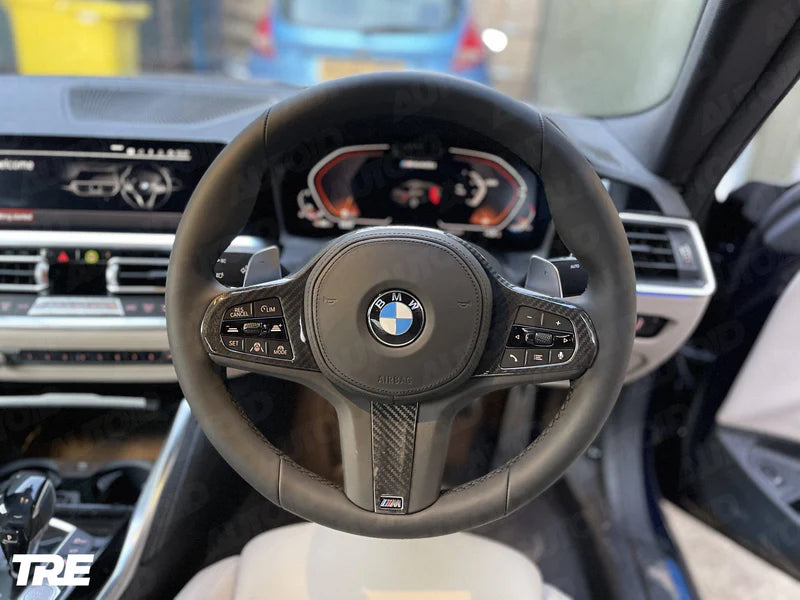 TRE PRE-PREG CARBON FIBRE STEERING WHEEL TRIM ACCENT FOR BMW M SPORT MODELS (2018 + F40 F44 G20 G21 G42 G30) - Steering