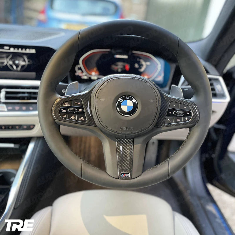TRE PRE-PREG CARBON FIBRE STEERING WHEEL TRIM ACCENT FOR BMW M SPORT MODELS (2018 + F40 F44 G20 G21 G42 G30) - Steering
