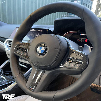 TRE PRE-PREG CARBON FIBRE STEERING WHEEL TRIM ACCENT FOR BMW M SPORT MODELS (2018 + F40 F44 G20 G21 G42 G30) - Steering